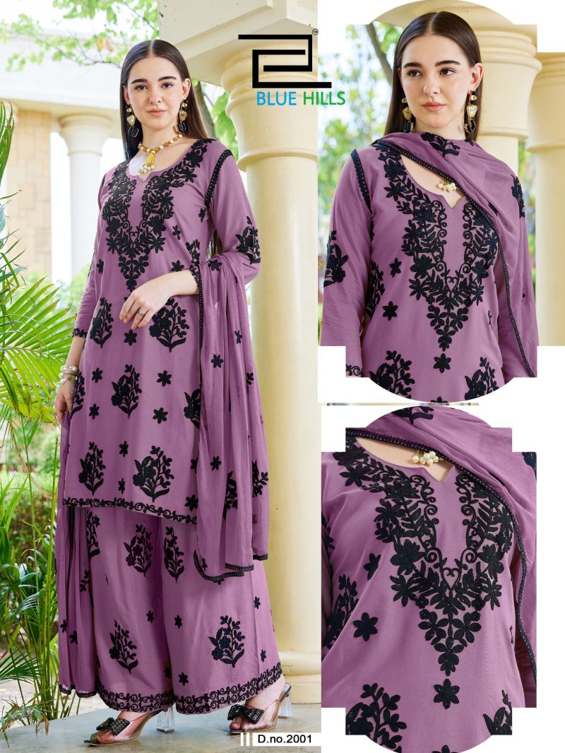 Blue Hills Black Bunny Vol 30 Rayon With Thread Work Kurti Set