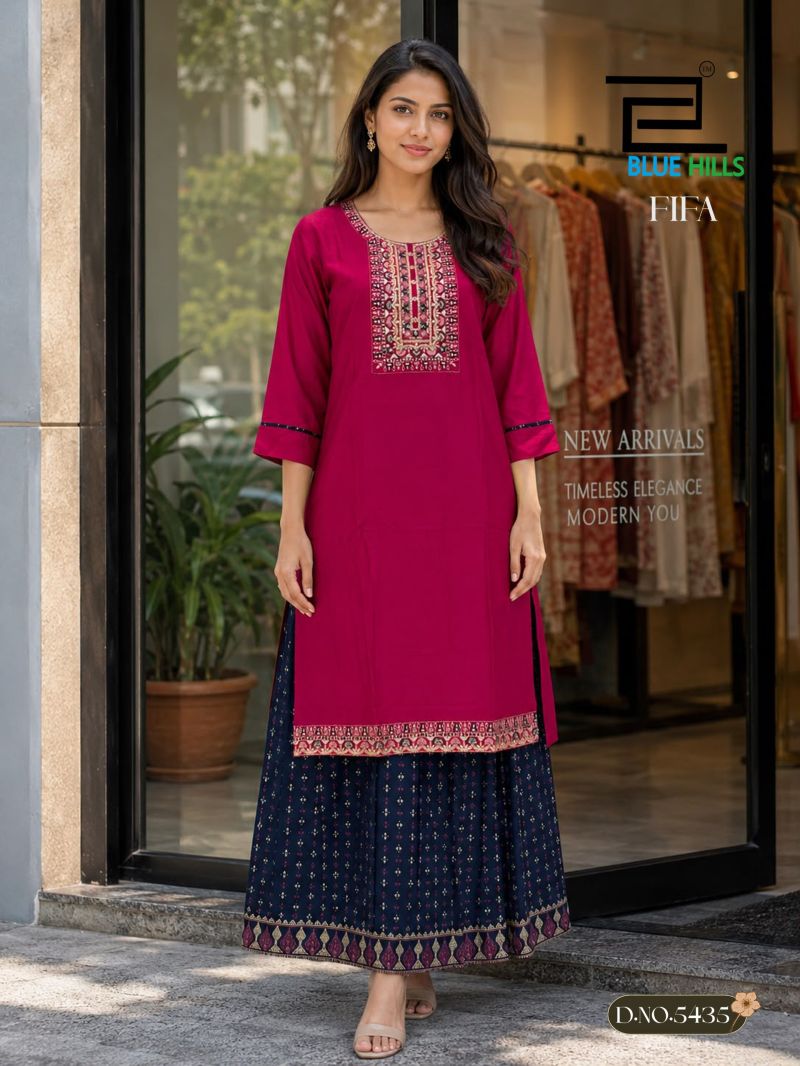 Blue Hills Fifa Embroidered Kurti With Skirt Collection — Wholesale Kurtis, Blue Hills wholesale from Surat — view 5