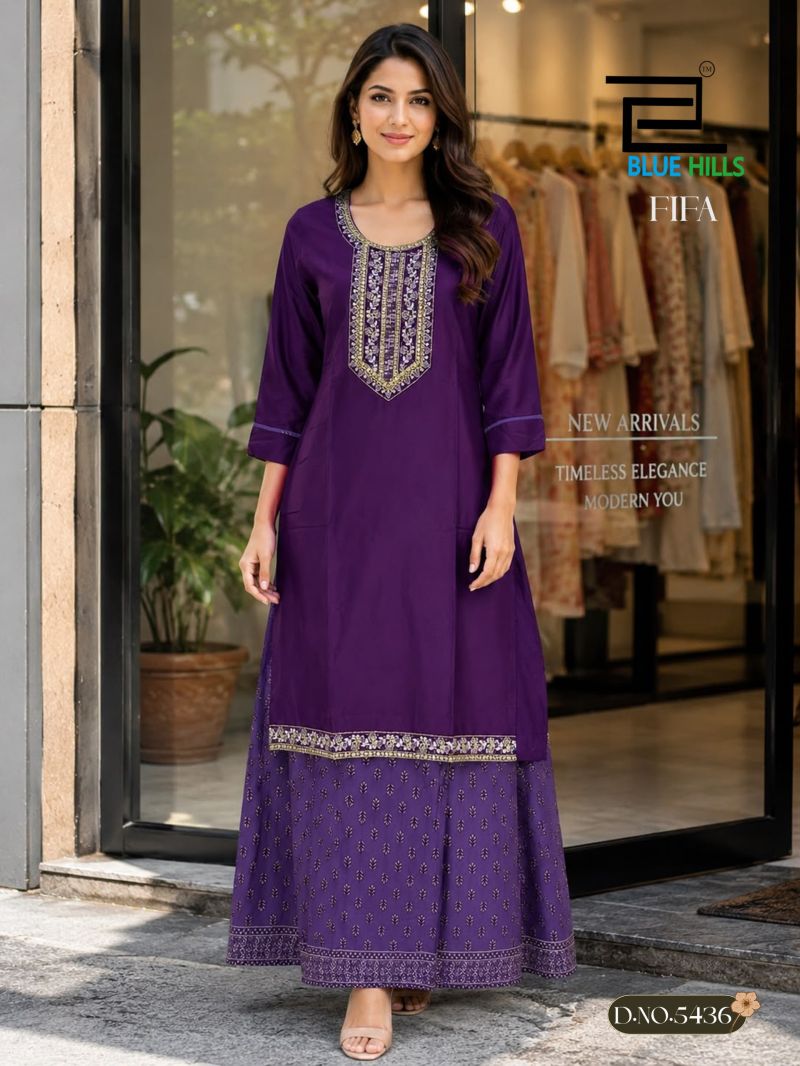 Blue Hills Fifa Embroidered Kurti With Skirt Collection — Wholesale Kurtis, Blue Hills wholesale from Surat — view 4