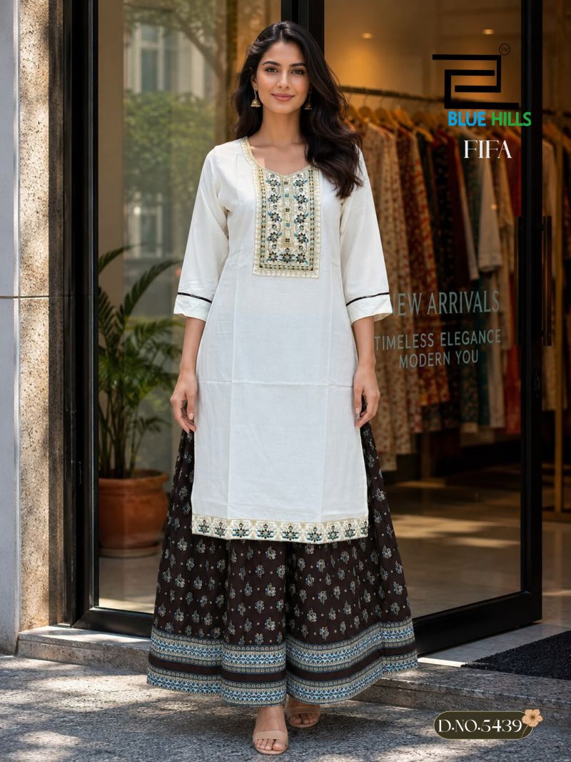 Blue Hills Fifa Embroidered Kurti With Skirt Collection — Wholesale Kurtis, Blue Hills wholesale from Surat — view 6