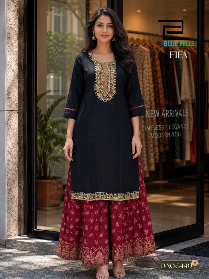 Blue Hills Fifa Embroidered Kurti With Skirt Collection — Wholesale Kurtis, Blue Hills wholesale from Surat — view 2