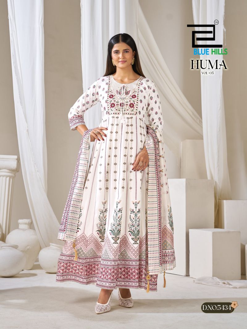 Blue Hills Huma Vol 5 Plus Size Rayon Thread Embroidered Flair Kurti With Bottom Dupatta Catalog — Wholesale Kurtis, Vardan Ethnic wholesale from Surat — view 2