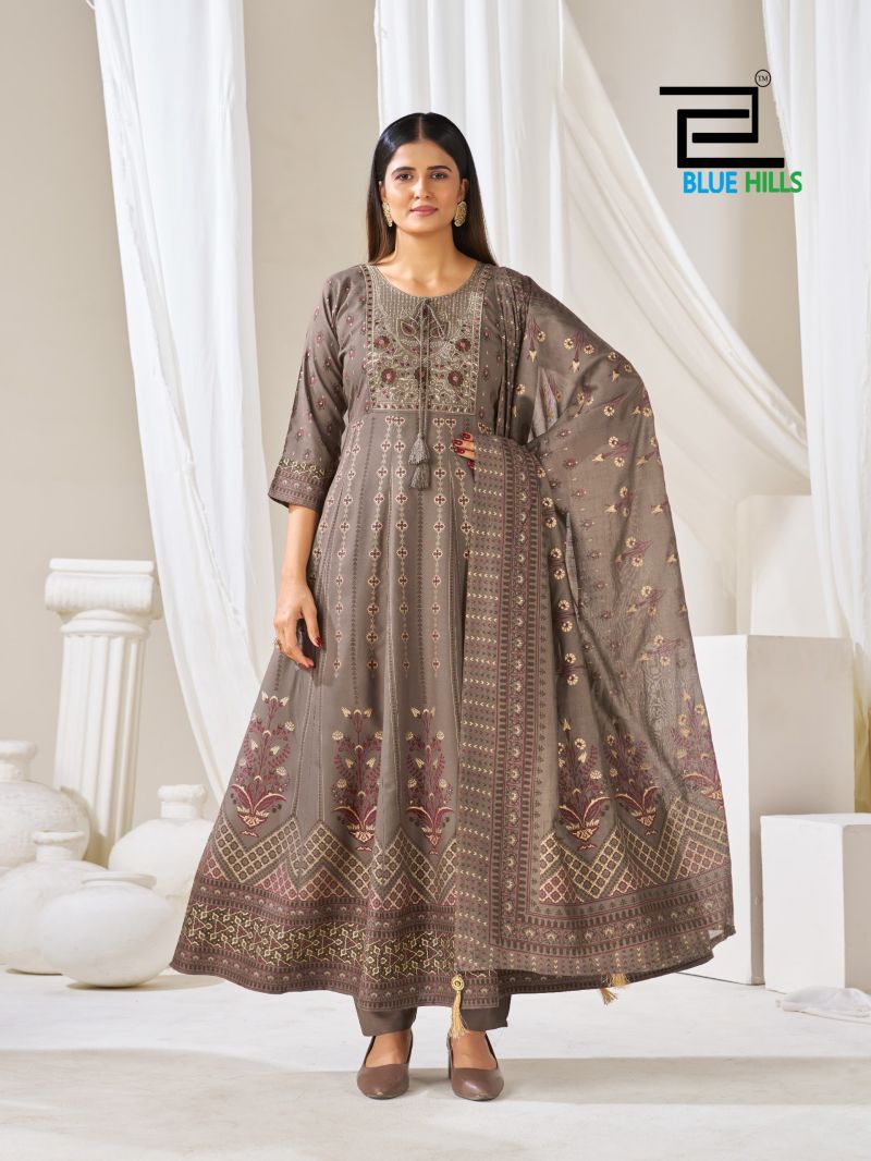 Blue Hills Huma Vol 5 Rayon Thread Embroidered Flair Kurti With Bottom Dupatta Set — Wholesale Kurtis, Vardan Ethnic wholesale from Surat — view 4