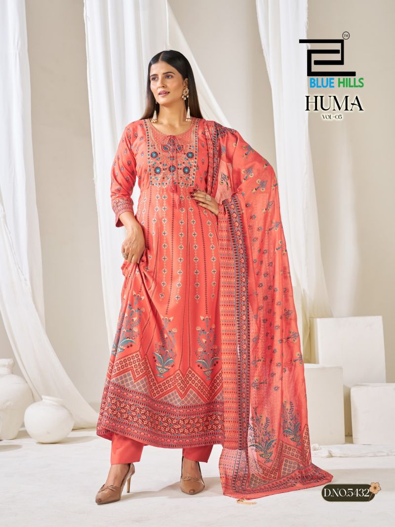 Blue Hills Huma Vol 5 Rayon Thread Embroidered Flair Kurti With Bottom Dupatta Set — Wholesale Kurtis, Vardan Ethnic wholesale from Surat — view 5