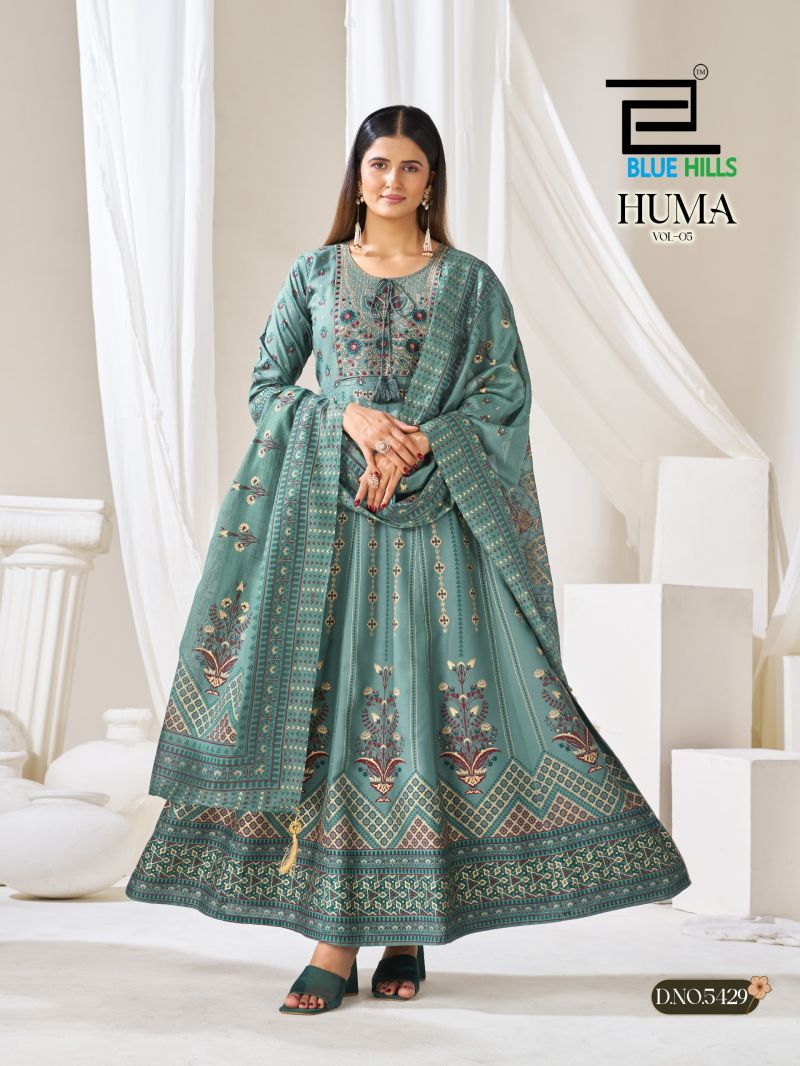 Blue Hills Huma Vol 5 Plus Size Rayon Thread Embroidered Flair Kurti With Bottom Dupatta Catalog — Wholesale Kurtis, Vardan Ethnic wholesale from Surat — view 5