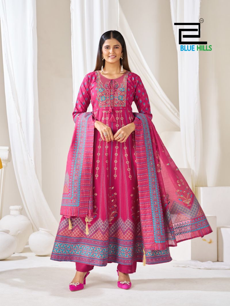 Blue Hills Huma Vol 5 Rayon Thread Embroidered Flair Kurti With Bottom Dupatta Set — Wholesale Kurtis, Vardan Ethnic wholesale from Surat — view 6