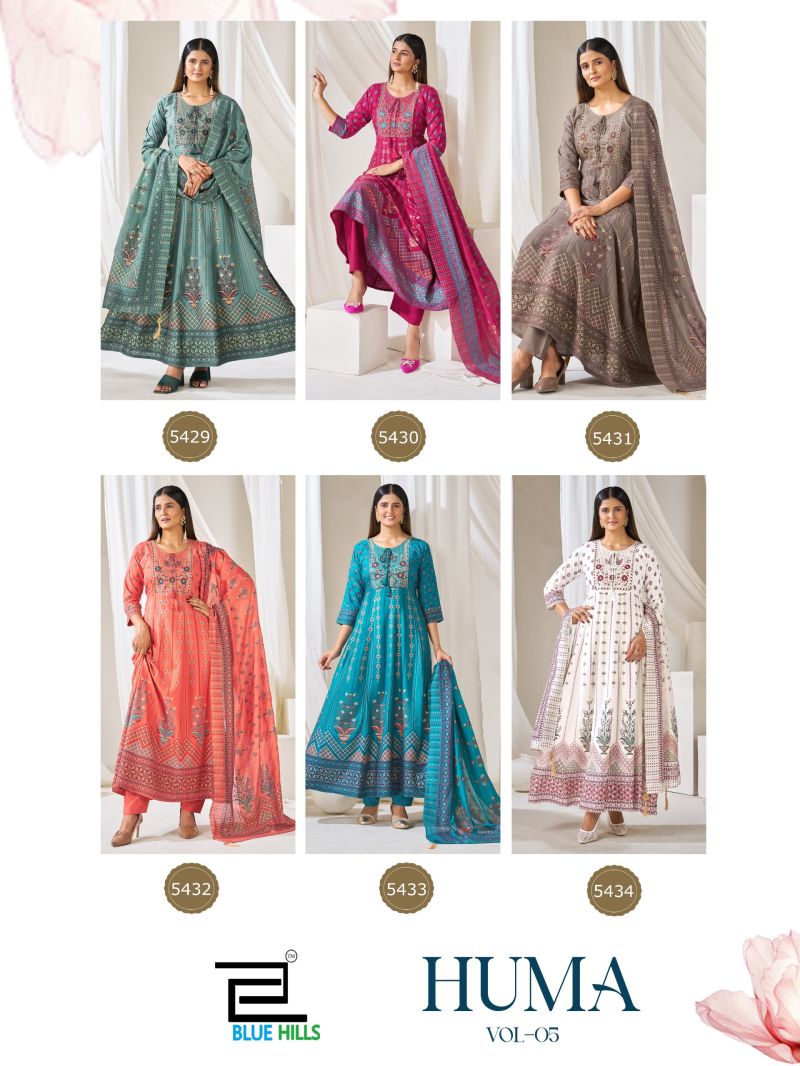 Blue Hills Huma Vol 5 Plus Size Rayon Thread Embroidered Flair Kurti With Bottom Dupatta Catalog — Wholesale Kurtis, Vardan Ethnic wholesale from Surat — view 7