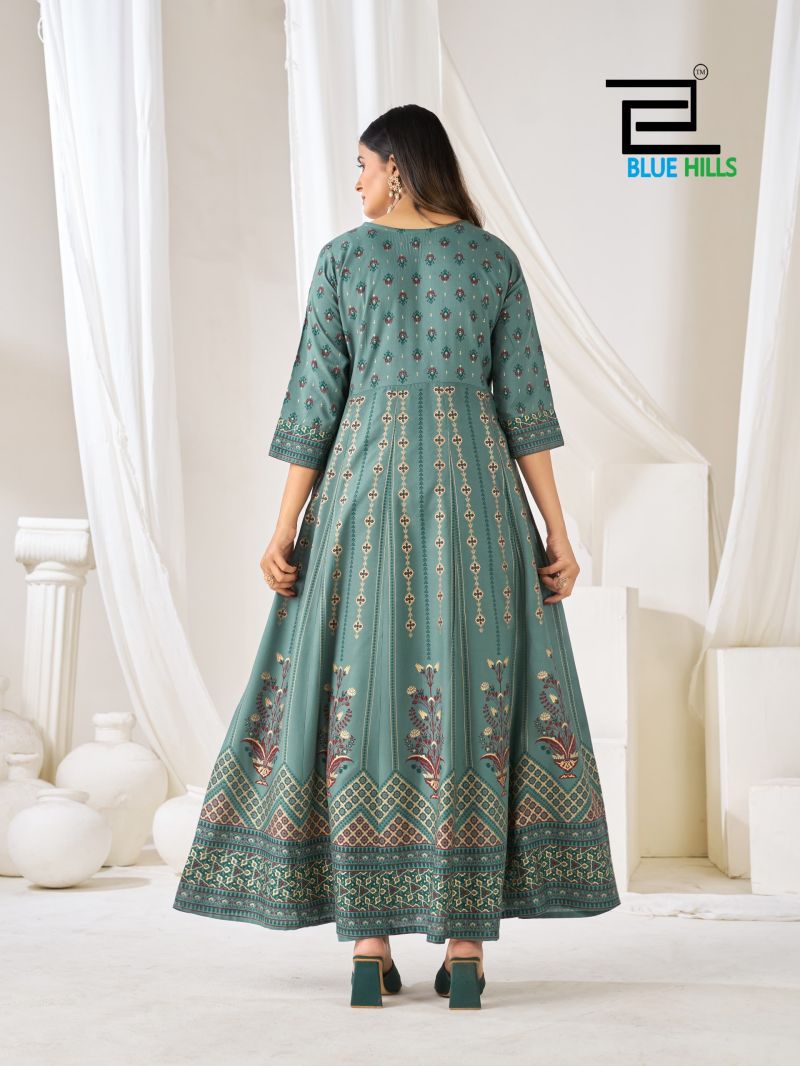 Blue Hills Huma Vol 5 Plus Size Rayon Thread Embroidered Flair Kurti With Bottom Dupatta Catalog — Wholesale Kurtis, Vardan Ethnic wholesale from Surat — view 8