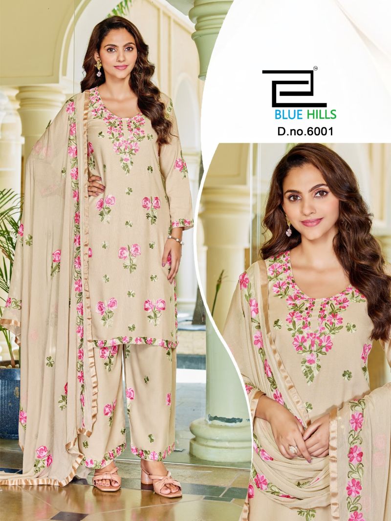 Blue Hills Jannat Vol 3 Rayon Embroidered Kurti With Bottom Dupatta Set — Wholesale Salwar Suits, Vardan Ethnic wholesale from Surat — view 3