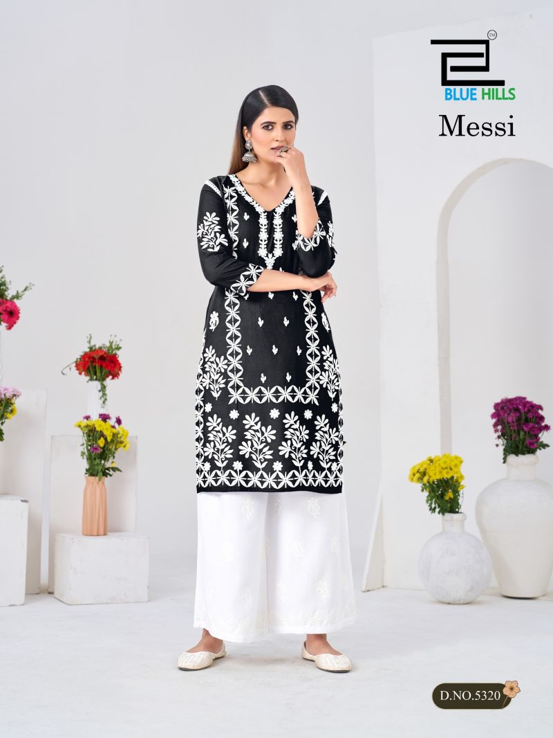 Blue Hills Messi Rayon Thread Work Kurti With bottom Set — Wholesale Kurtis, Blue Hills wholesale from Surat — view 3