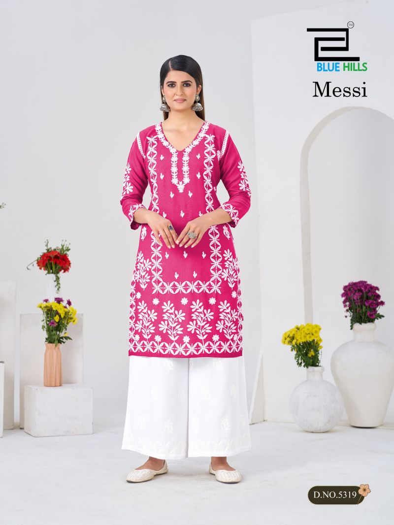 Blue Hills Messi Rayon Thread Work Kurti With bottom Set — Wholesale Kurtis, Blue Hills wholesale from Surat — view 2