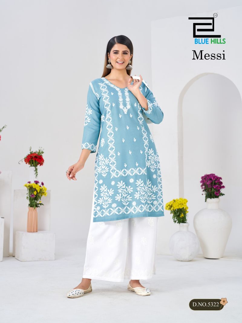 Blue Hills Messi Rayon Thread Work Kurti With bottom Set — Wholesale Kurtis, Blue Hills wholesale from Surat — view 13