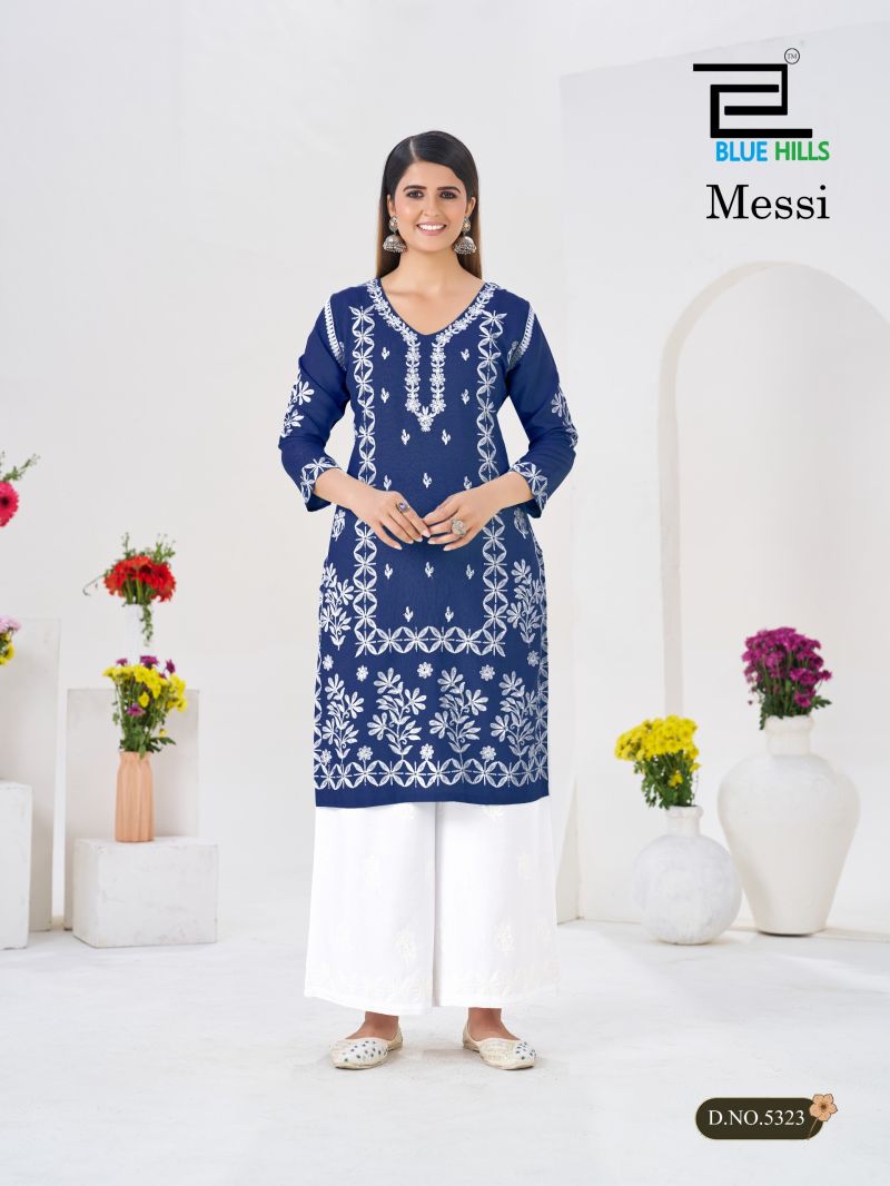 Blue Hills Messi Rayon Thread Work Kurti With bottom Set — Wholesale Kurtis, Blue Hills wholesale from Surat — view 12