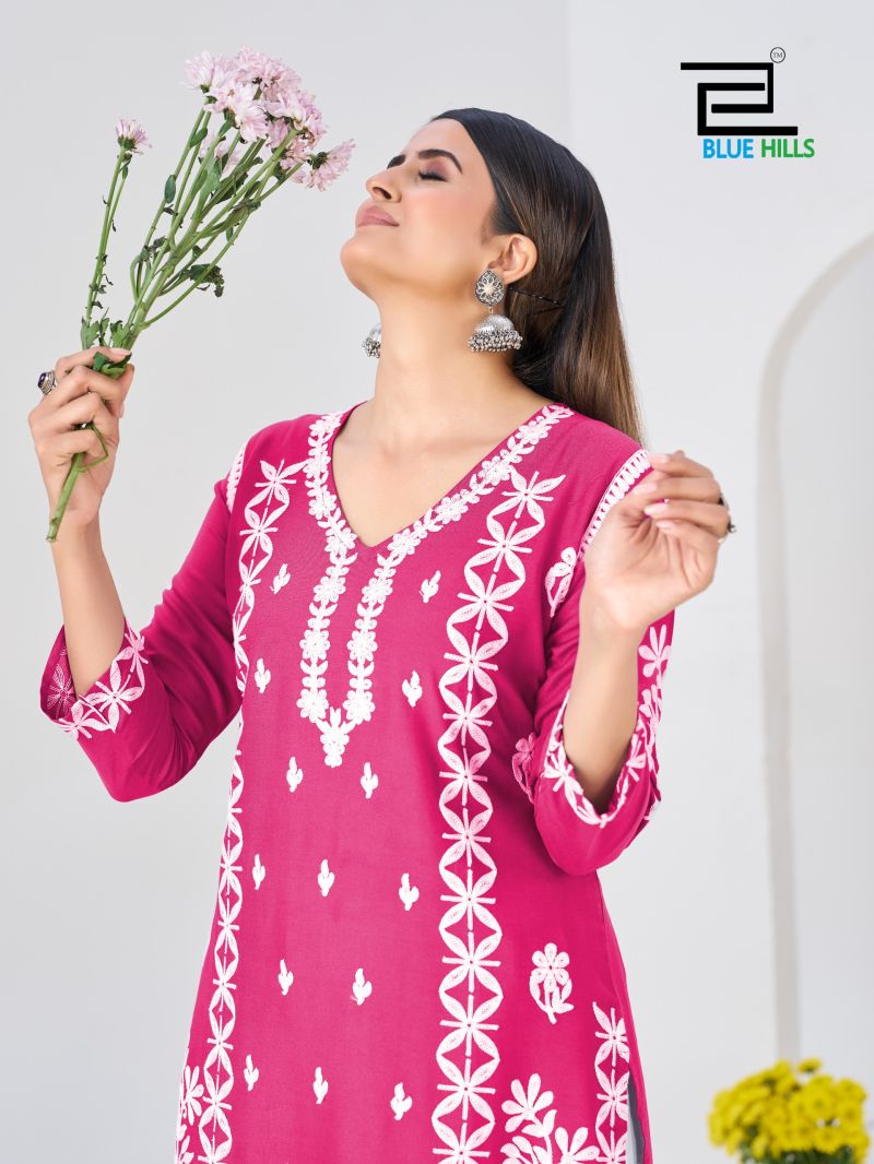 Blue Hills Messi Rayon Thread Work Kurti With bottom Set — Wholesale Kurtis, Blue Hills wholesale from Surat — view 10