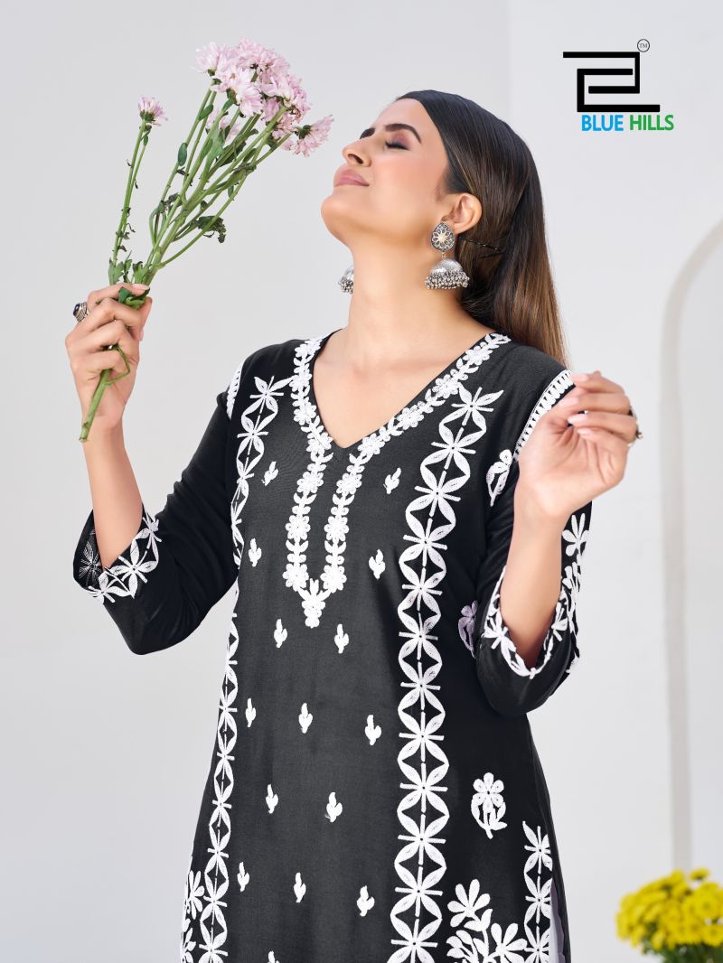 Blue Hills Messi Rayon Thread Work Kurti With bottom Set — Wholesale Kurtis, Blue Hills wholesale from Surat — view 9