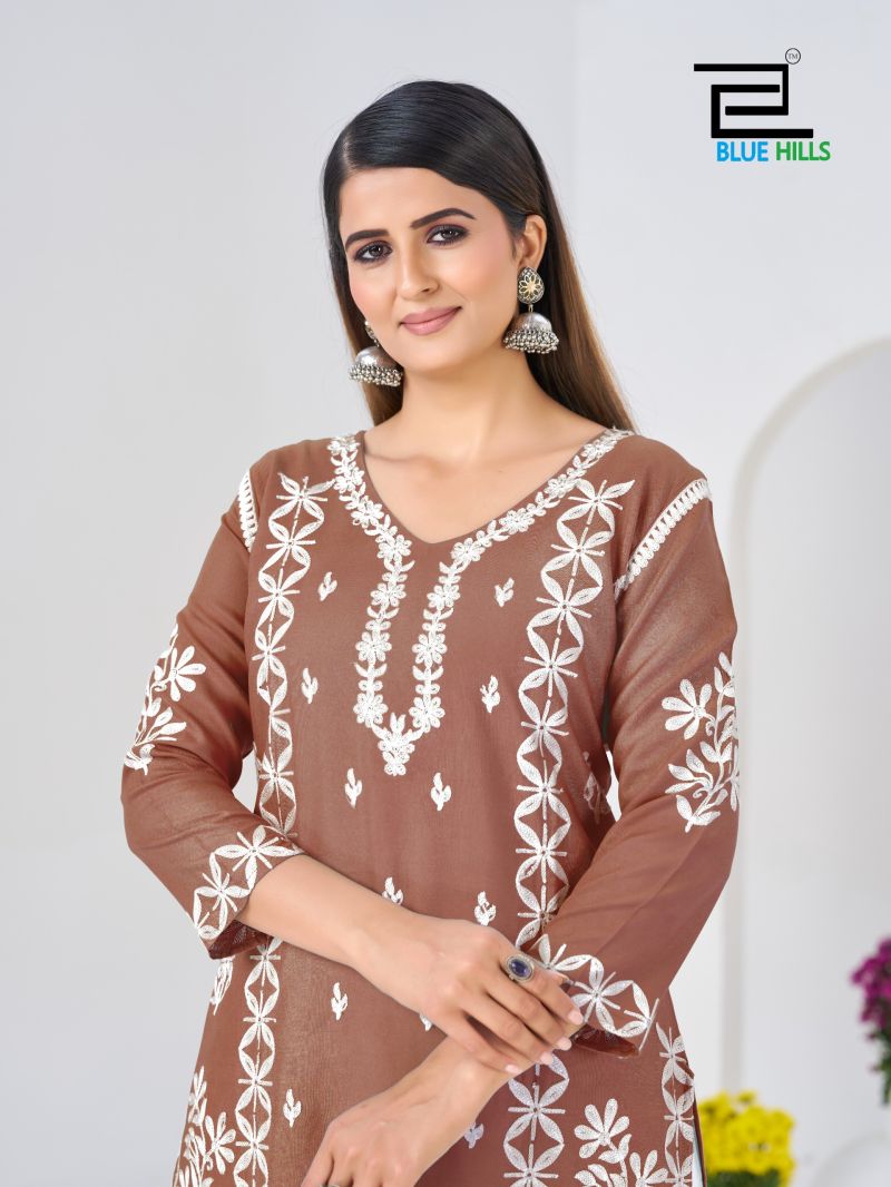 Blue Hills Messi Rayon Thread Work Kurti With bottom Set — Wholesale Kurtis, Blue Hills wholesale from Surat — view 7