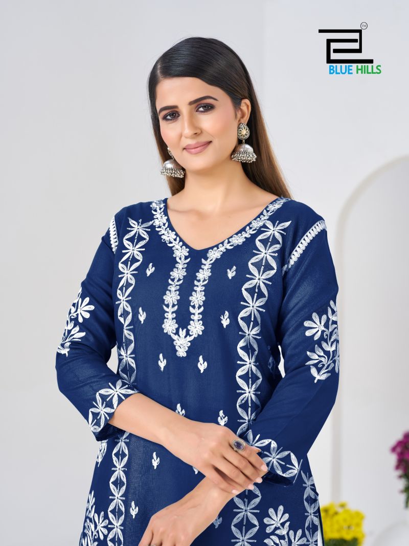 Blue Hills Messi Rayon Thread Work Kurti With bottom Set — Wholesale Kurtis, Blue Hills wholesale from Surat — view 6