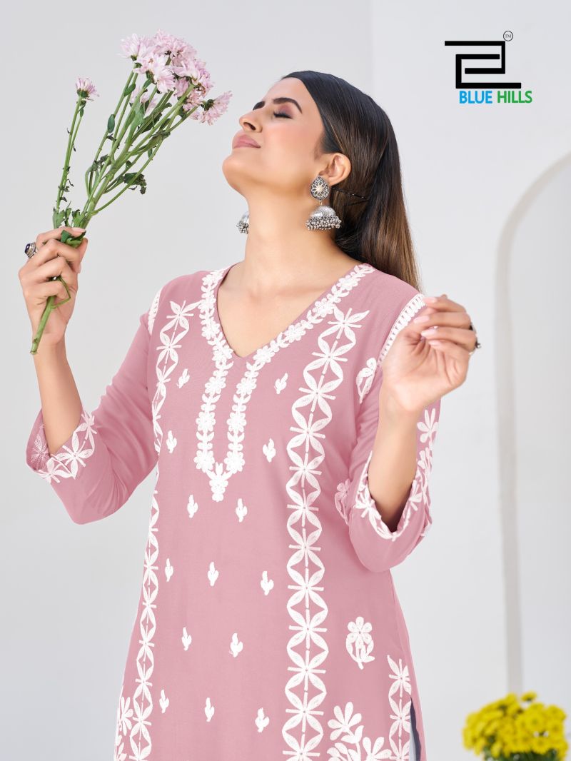 Blue Hills Messi Rayon Thread Work Kurti With bottom Set — Wholesale Kurtis, Blue Hills wholesale from Surat — view 5