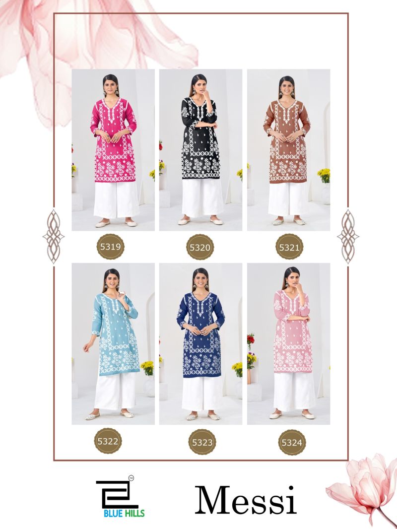 Blue Hills Messi Rayon Thread Work Kurti With bottom Set — Wholesale Kurtis, Blue Hills wholesale from Surat — view 4