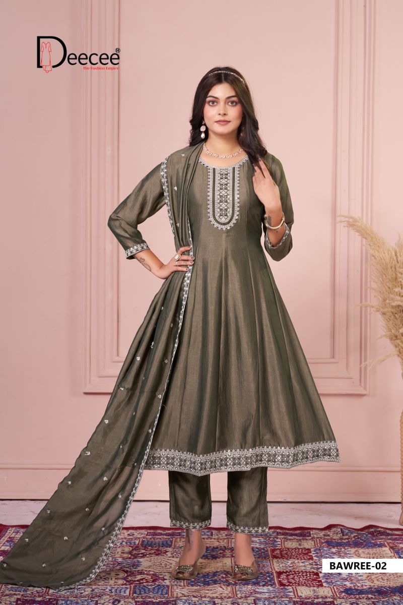 Deecee Bawree Vichitra Silk Embroidered Falared Kurti With Bottom Dupatta Set — Wholesale Readymade Suit, DEECEE wholesale from Surat — view 8