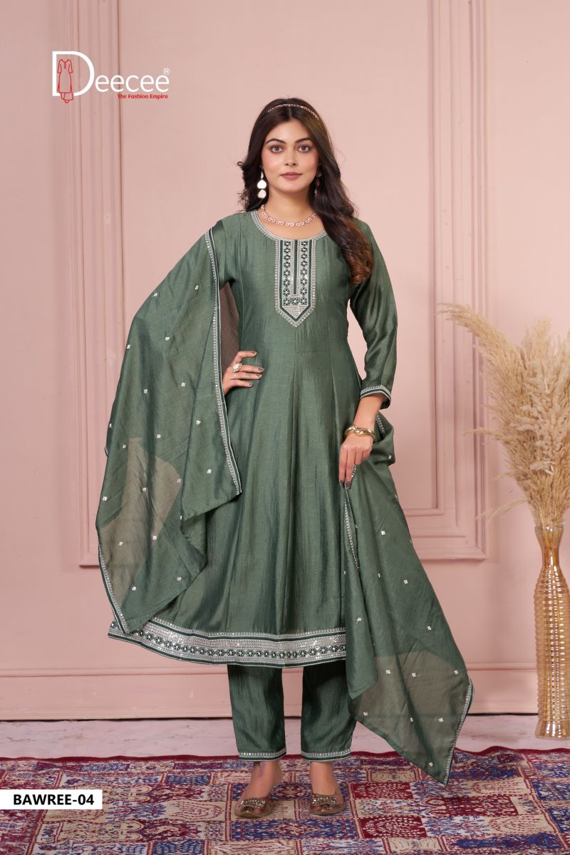 Deecee Bawree Vichitra Silk Embroidered Falared Kurti With Bottom Dupatta Set — Wholesale Readymade Suit, DEECEE wholesale from Surat — view 6