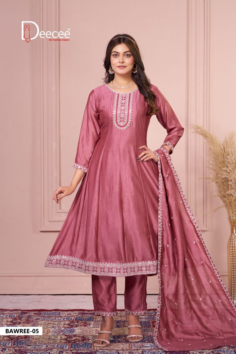 Deecee Bawree Vichitra Silk Embroidered Falared Kurti With Bottom Dupatta Set — Wholesale Readymade Suit, DEECEE wholesale from Surat — view 5