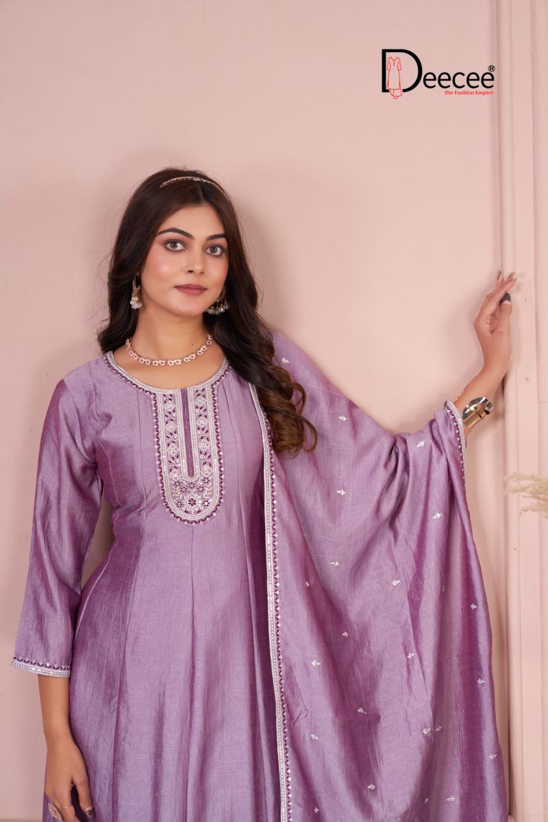 Deecee Bawree Vichitra Silk Embroidered Falared Kurti With Bottom Dupatta Set — Wholesale Readymade Suit, DEECEE wholesale from Surat — view 3