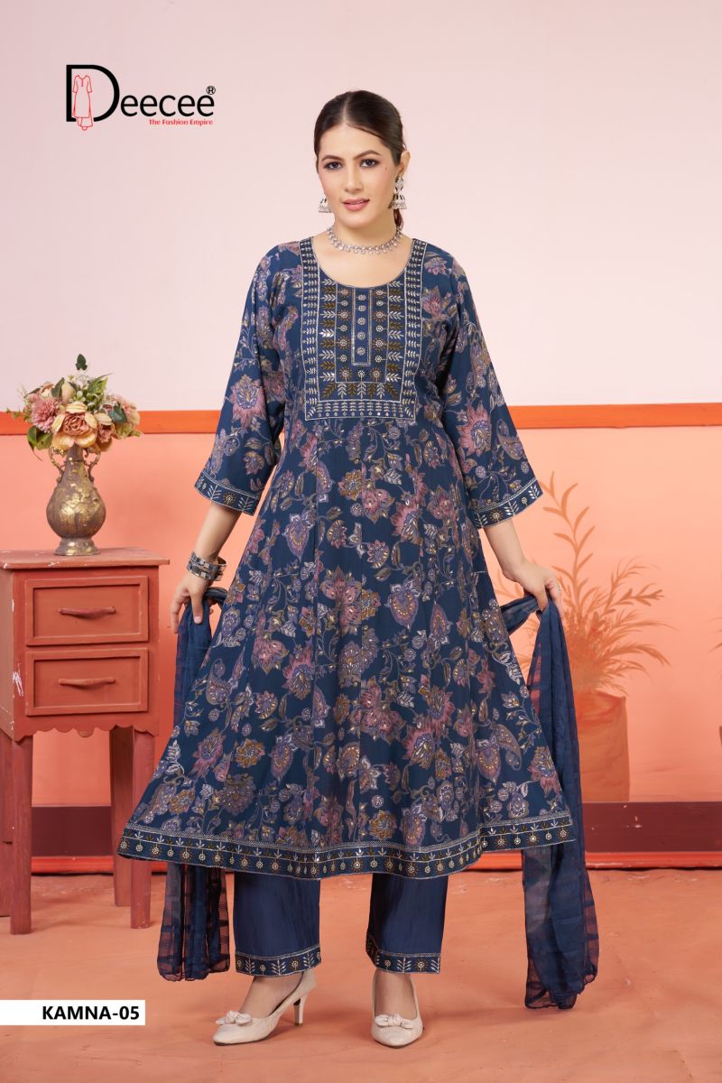 Deecee Kamna Vichitra Silk Embroidered Flared Kurti With Bottom Dupatta Set — Wholesale Readymade Suit, DEECEE wholesale from Surat — view 2