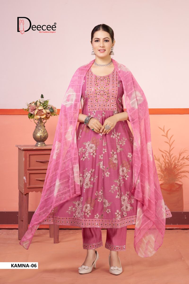 Deecee Kamna Vichitra Silk Embroidered Flared Kurti With Bottom Dupatta Set — Wholesale Readymade Suit, DEECEE wholesale from Surat — view 3