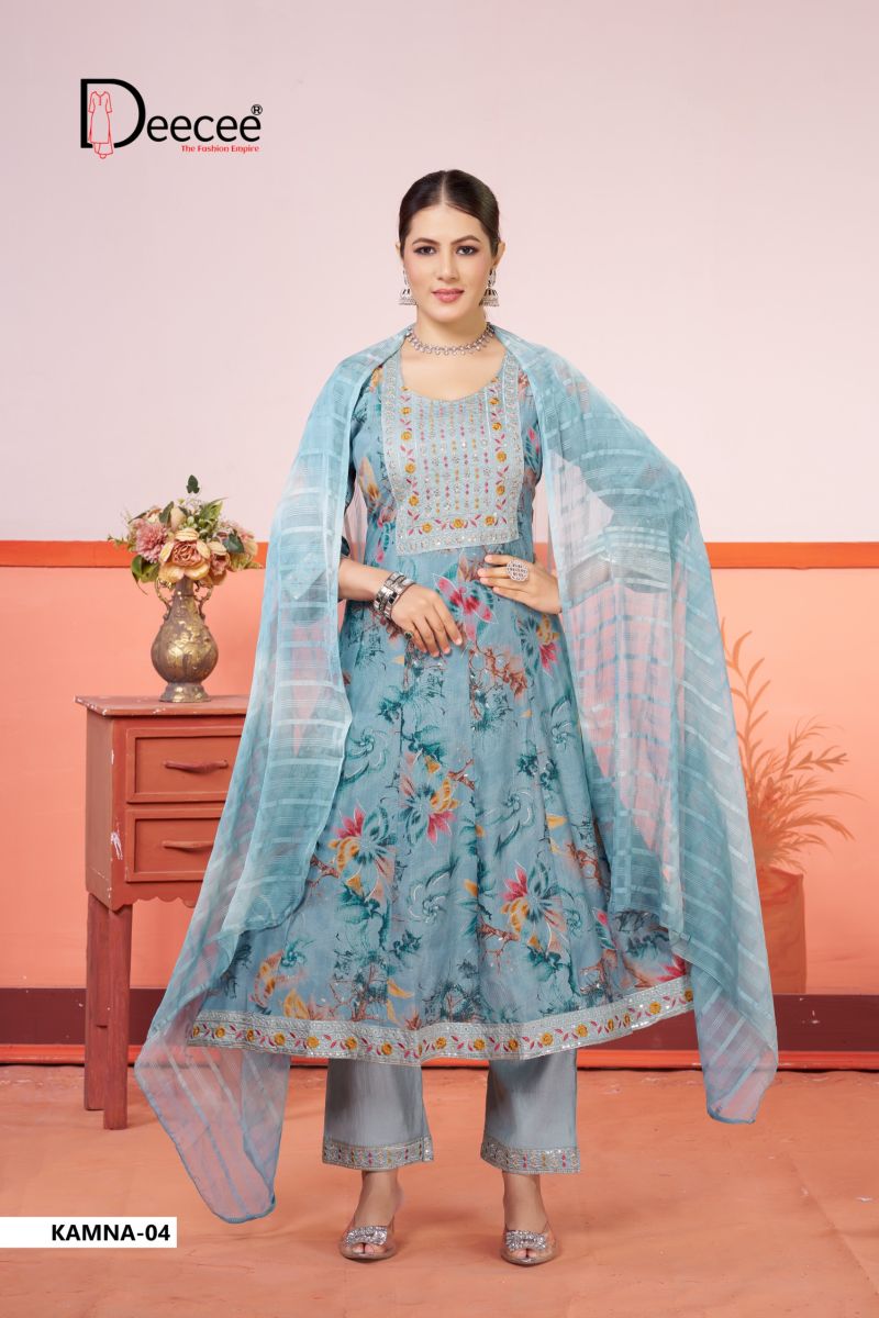 Deecee Kamna Vichitra Silk Embroidered Flared Kurti With Bottom Dupatta Set — Wholesale Readymade Suit, DEECEE wholesale from Surat — view 5