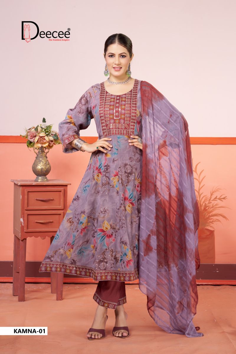 Deecee Kamna Vichitra Silk Embroidered Flared Kurti With Bottom Dupatta Set