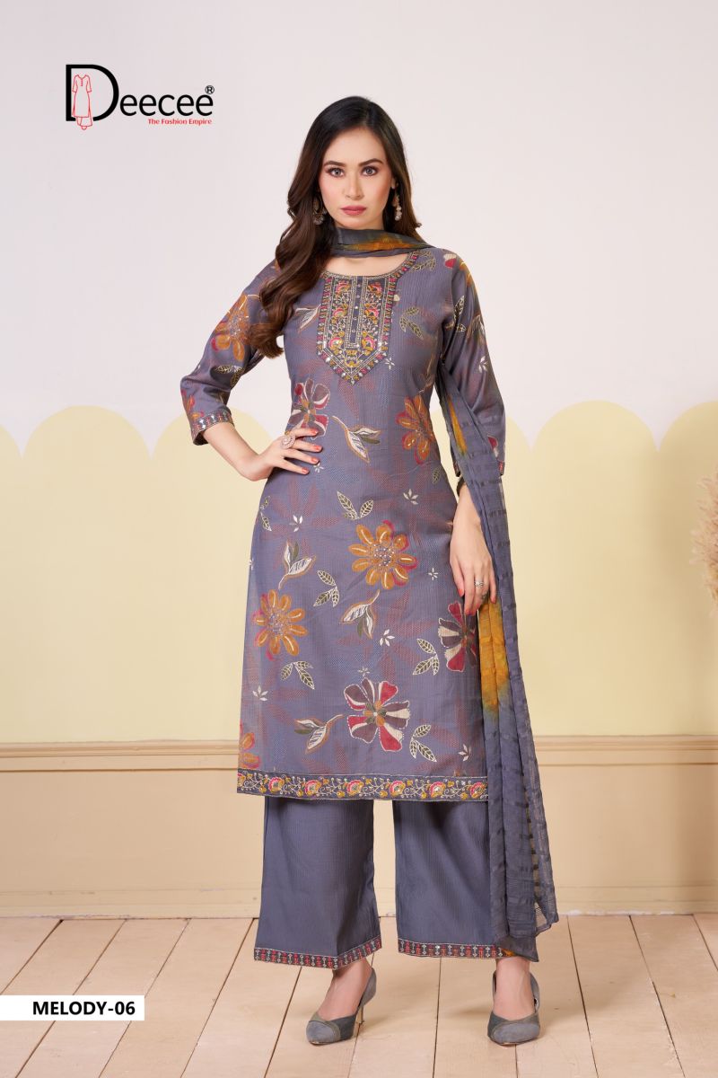 Deecee Melody Barlin Print Embroidered Kurti With Bottom Dupatta Set