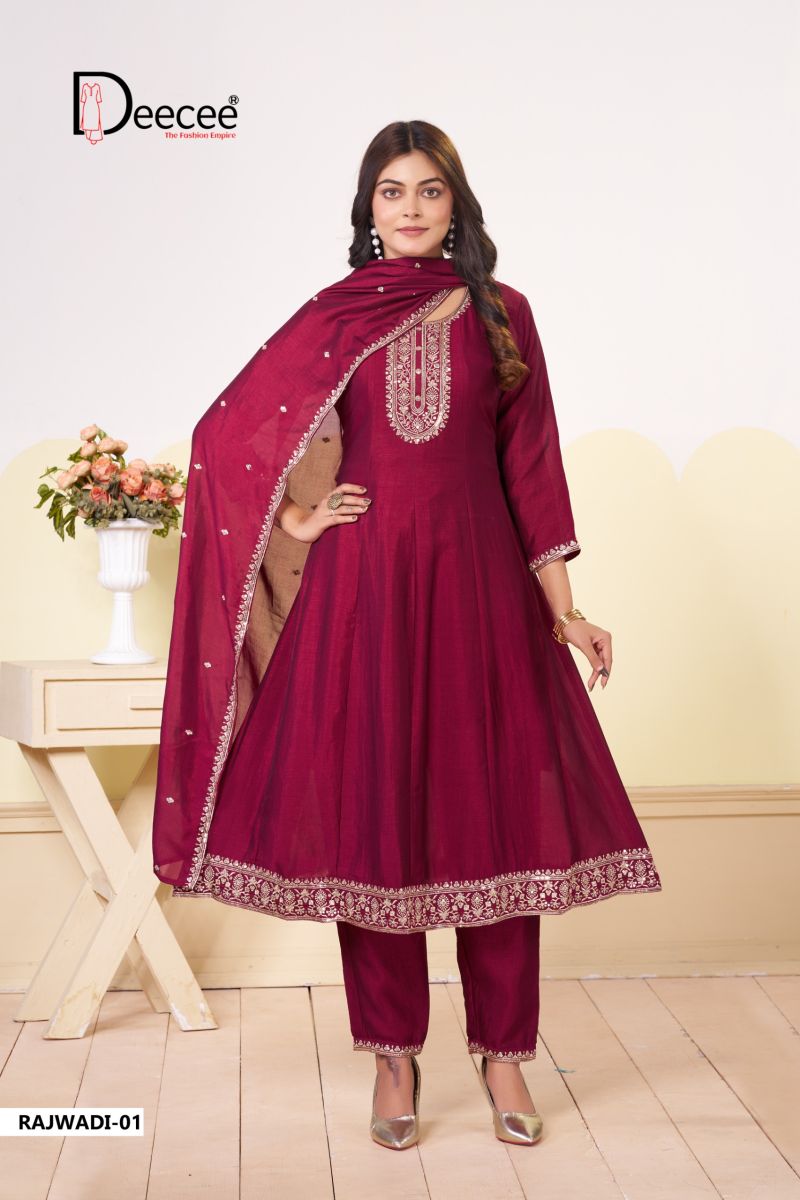Deecee Rajwadi Vol 1 Vichitra Silk Embroidered Kurti With Bottom Dupatta Catalog — Wholesale Cotton Kurti Pant Set, DEECEE wholesale from Surat — view 3