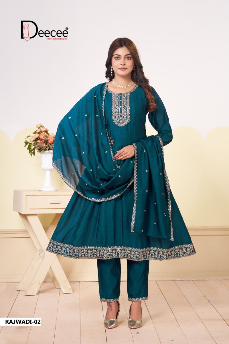 Deecee Rajwadi Vol 1 Vichitra Silk Embroidered Kurti With Bottom Dupatta Catalog — Wholesale Cotton Kurti Pant Set, DEECEE wholesale from Surat — view 4
