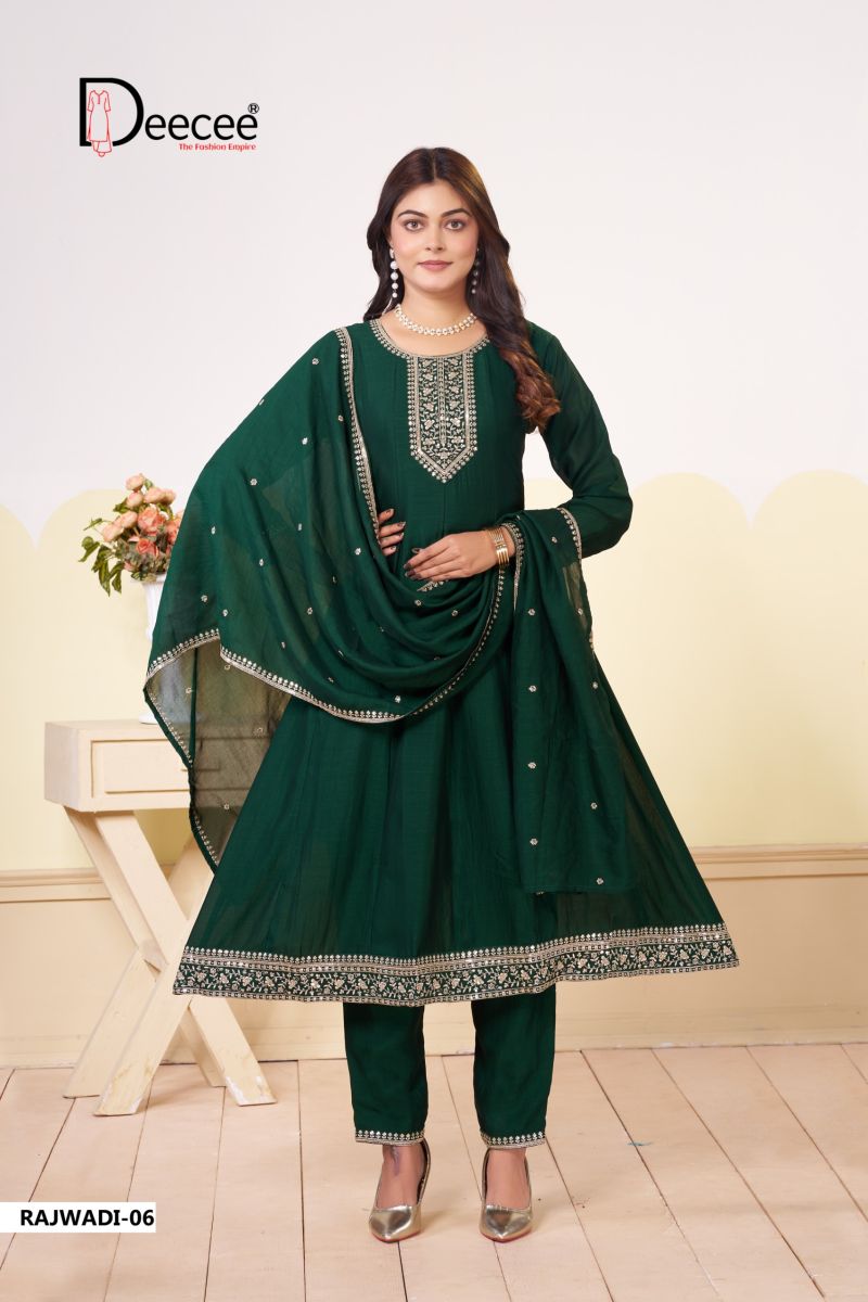 Deecee Rajwadi Vol 1 Vichitra Silk Embroidered Kurti With Bottom Dupatta Catalog — Wholesale Cotton Kurti Pant Set, DEECEE wholesale from Surat — view 6
