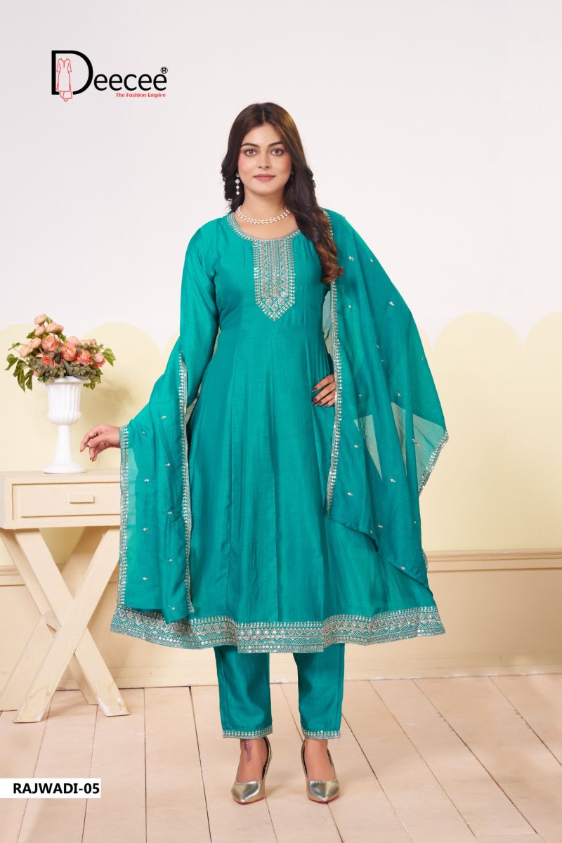 Deecee Rajwadi Vol 1 Vichitra Silk Embroidered Kurti With Bottom Dupatta Catalog — Wholesale Cotton Kurti Pant Set, DEECEE wholesale from Surat — view 7