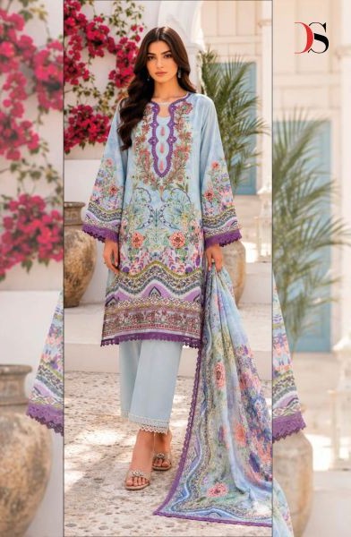 Deepsy Jade Bliss Lawn Vol 6 Chiffon Dupatta Cotton Patch Embroidered Salwar Kameez — Cotton Dress Material, Vardan Ethnic wholesale from Surat — view 2