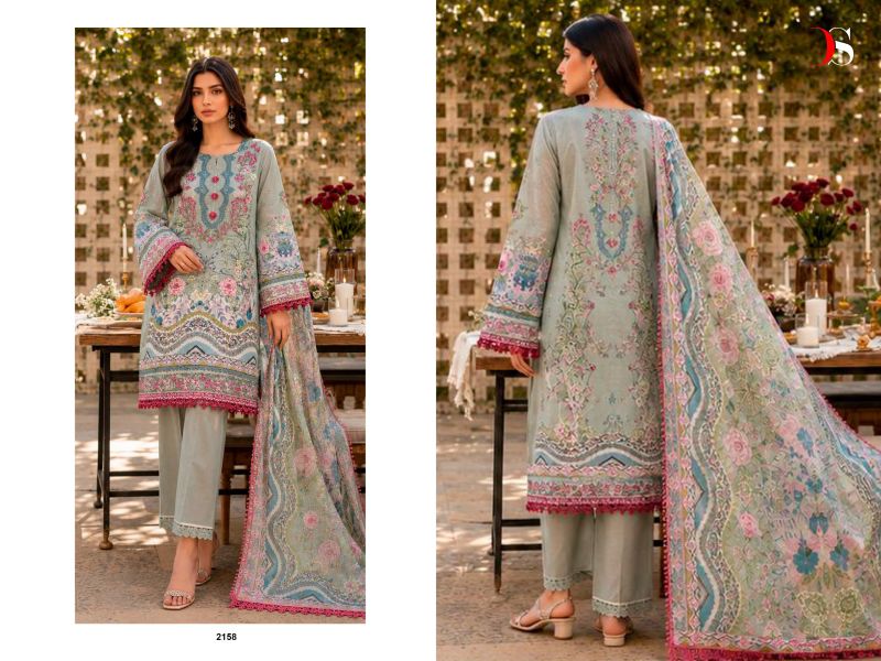 Deepsy Jade Bliss Lawn Vol 6 Chiffon Dupatta Cotton Patch Embroidered Salwar Kameez — Cotton Dress Material, Vardan Ethnic wholesale from Surat — view 3