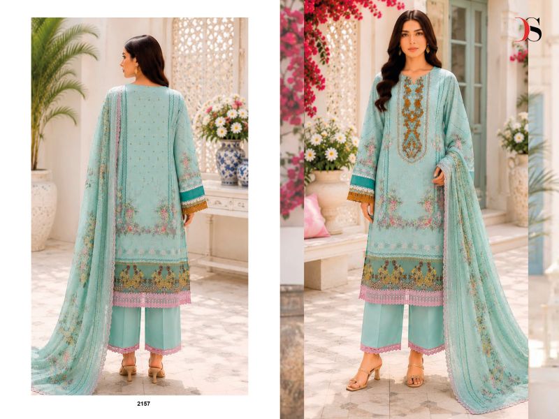 Deepsy Jade Bliss Lawn Vol 6 Chiffon Dupatta Cotton Patch Embroidered Salwar Kameez — Cotton Dress Material, Vardan Ethnic wholesale from Surat — view 8