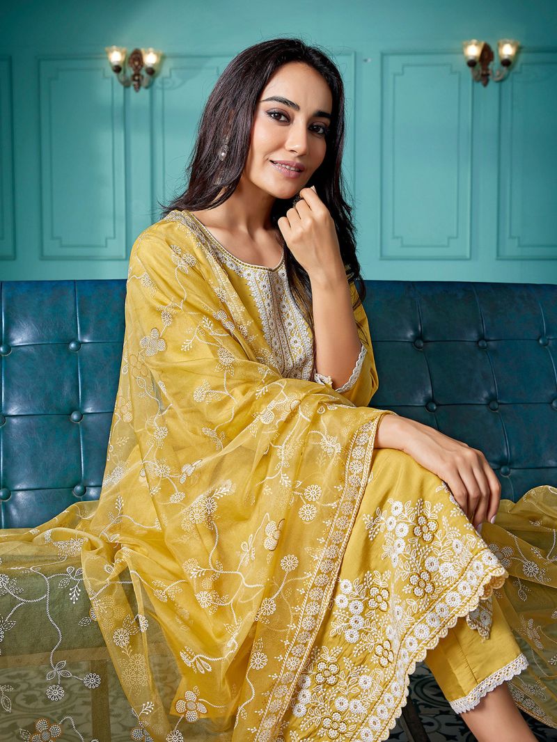 Dhruvi 486 Silk Blend Embroidered Kurti With Pant Dupatta Set — Wholesale Kurtis, Vardan Ethnic wholesale from Surat — view 3