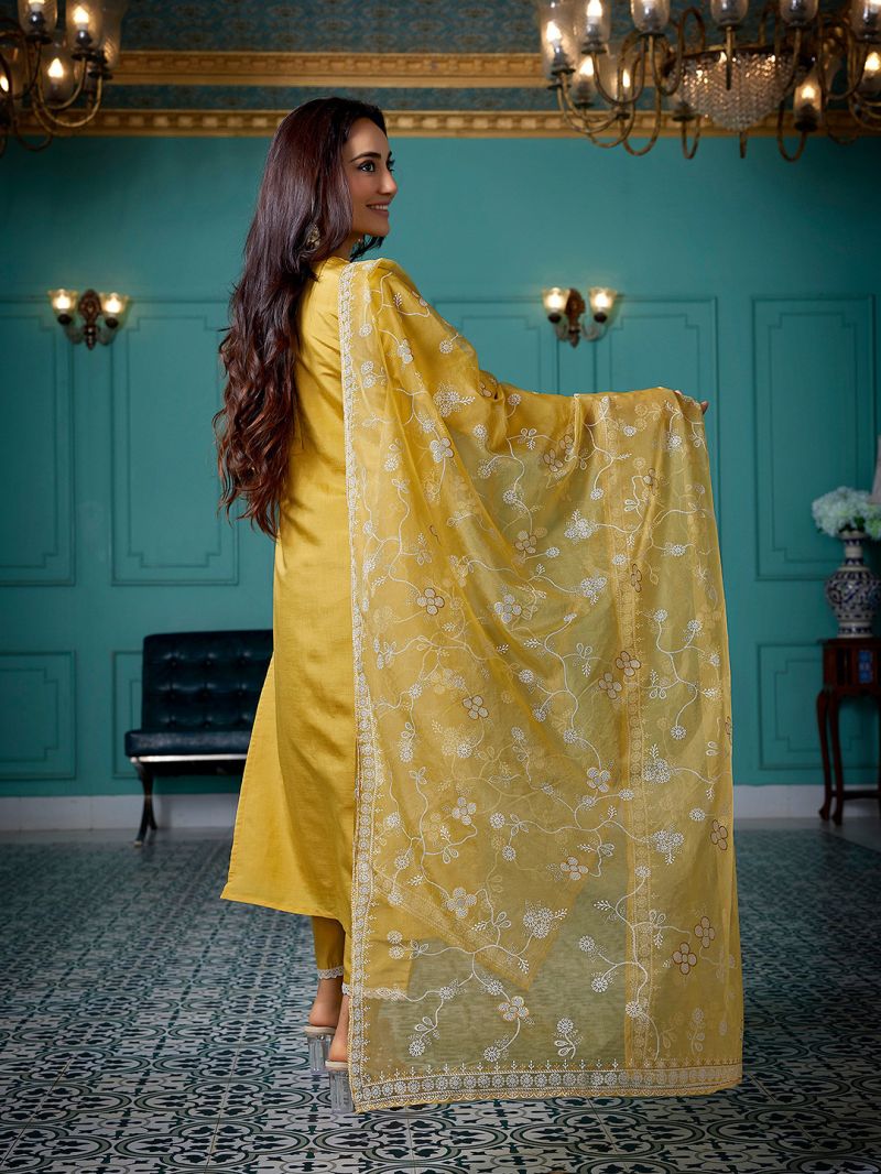 Dhruvi 486 Silk Blend Embroidered Kurti With Pant Dupatta Set — Wholesale Kurtis, Vardan Ethnic wholesale from Surat — view 4