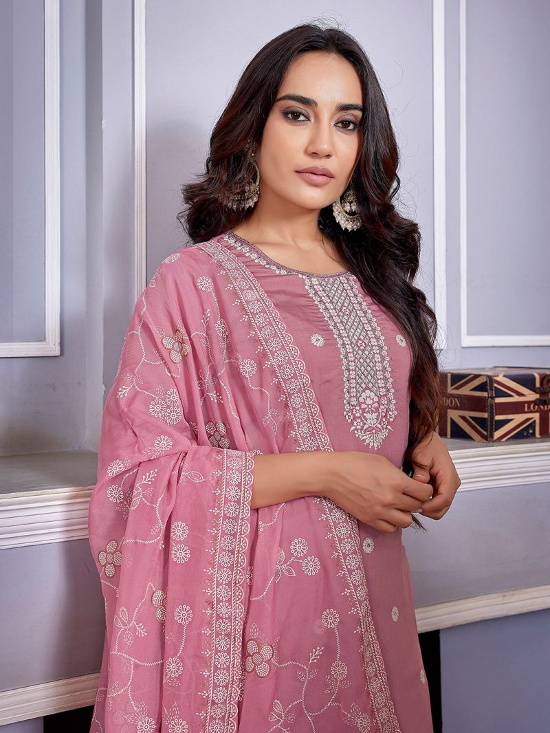 Dhruvi 487 Silk Blend Embroidered Kurti With Pant Dupatta SET — Wholesale Kurtis, Dhruvi wholesale from Surat — view 2