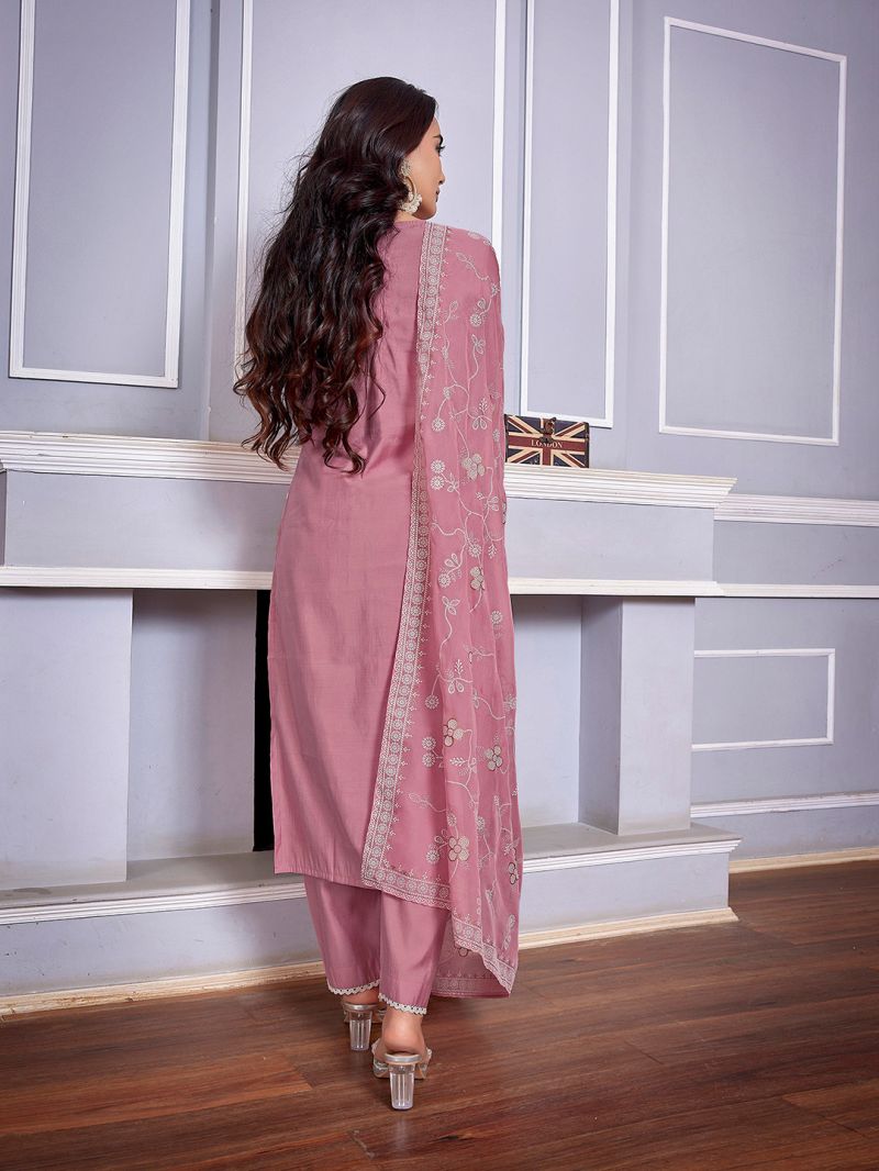 Dhruvi 487 Silk Blend Embroidered Kurti With Pant Dupatta SET — Wholesale Kurtis, Dhruvi wholesale from Surat — view 3
