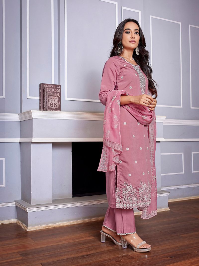Dhruvi 487 Silk Blend Embroidered Kurti With Pant Dupatta SET — Wholesale Kurtis, Dhruvi wholesale from Surat — view 4