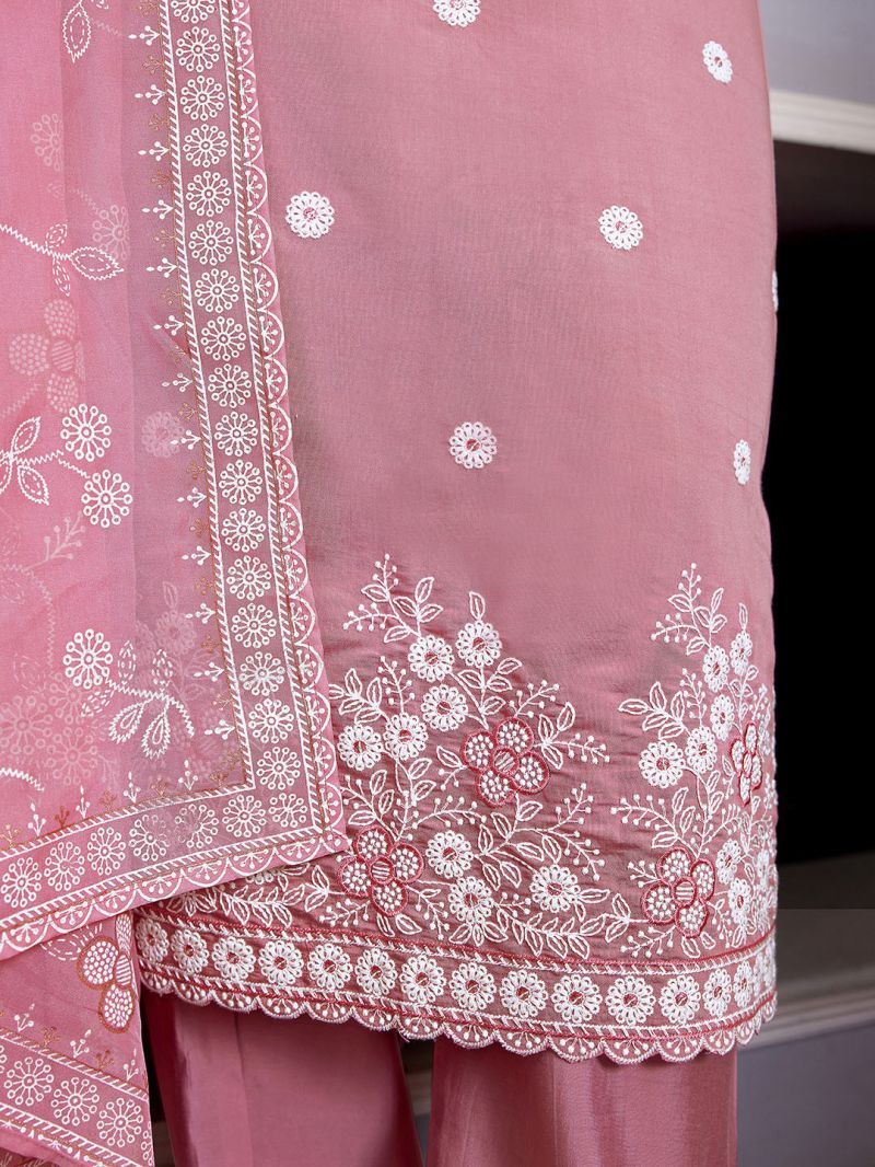 Dhruvi 487 Silk Blend Embroidered Kurti With Pant Dupatta SET — Wholesale Kurtis, Dhruvi wholesale from Surat — view 6