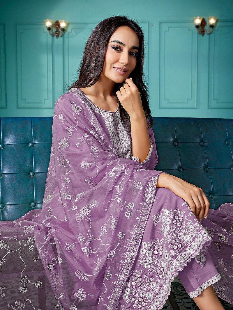 Dhruvi 488 Silk Blend Embroidered Kurti With Pant Dupatta Set