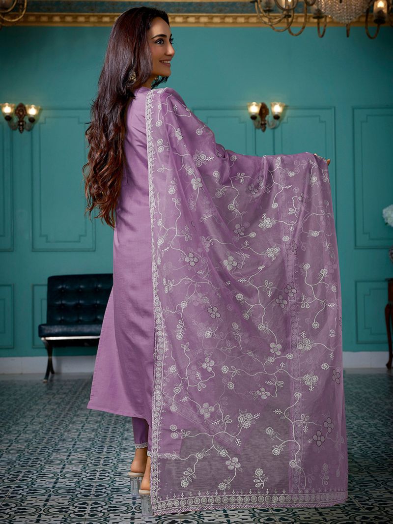 Dhruvi 488 Silk Blend Embroidered Kurti With Pant Dupatta Set — Wholesale Kurti Pant Set, Vardan Ethnic wholesale from Surat — view 5
