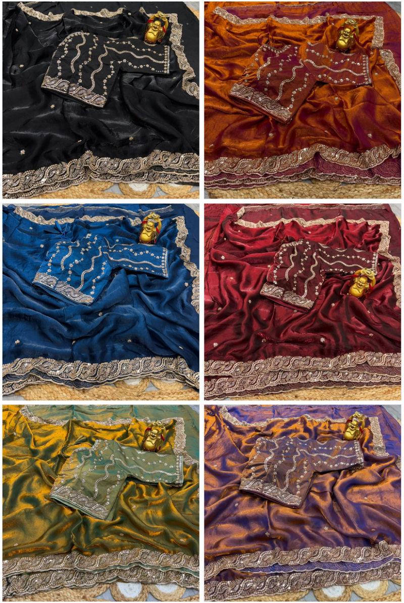 Ds 2001 Space Silk Sequence Cutdana Worked Premium Saree Catalog — Designer Partywear Sarees, Vardan Ethnic wholesale from Surat — view 13