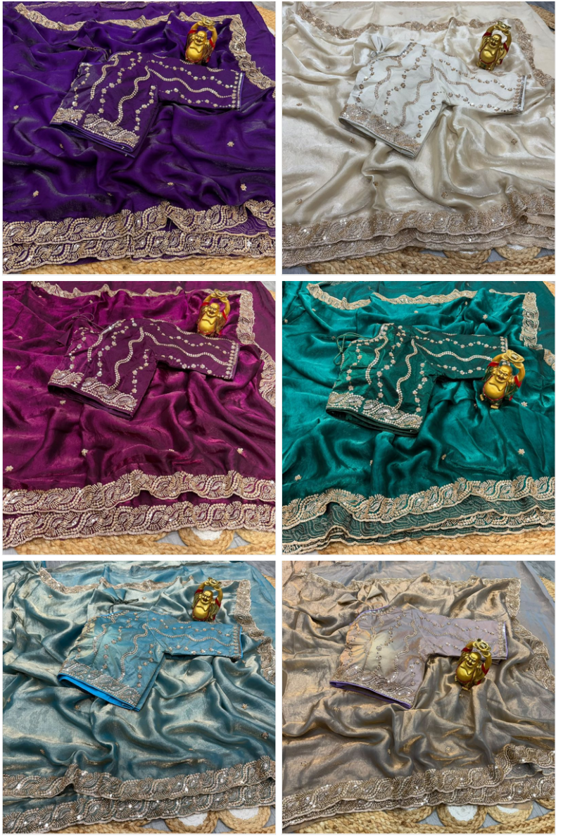 Ds 2001 Space Silk Sequence Cutdana Worked Premium Saree Catalog — Designer Partywear Sarees, Vardan Ethnic wholesale from Surat — view 14