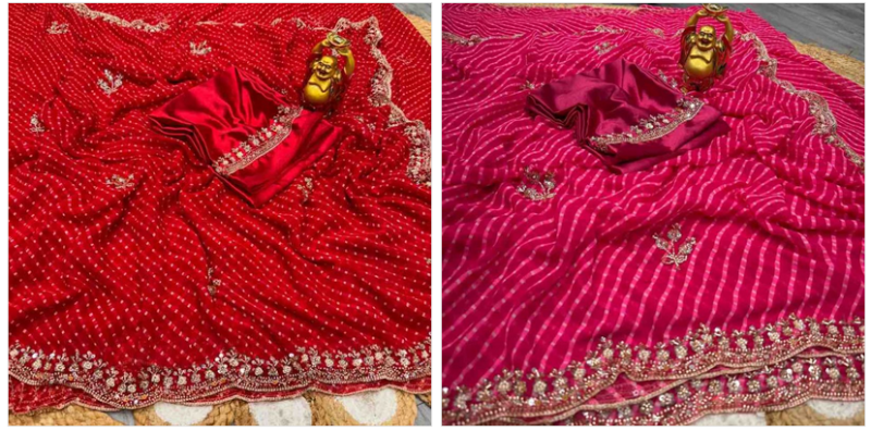 Ds 838 Georgette Bandhani Printed Saree Catalog — Saree, Vardan Ethnic wholesale from Surat — view 5